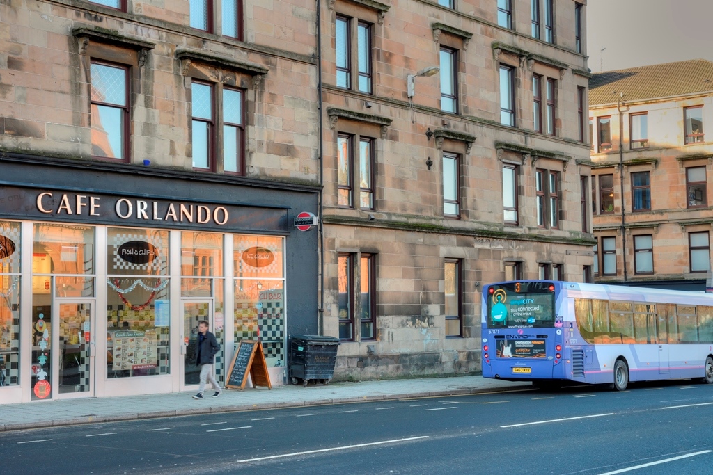 A picture taken across the street of Cafe Orlando